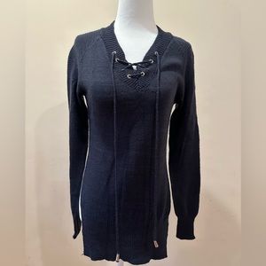 Sexy Solid Long Sleeve Knitted Top XXS in blue